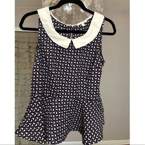 Adorable Bunny Print Peter Pan collar peplum top